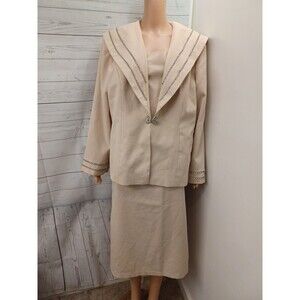 G. M. I. GMI 3 Pcs Blazer Jacket Skirt Top Suit Set Beige Sz 18W Rhinestones